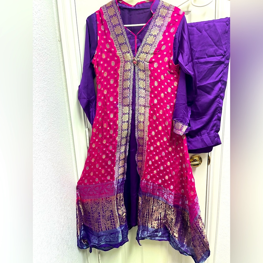 2 piece Dark Purple and Hot Pink suit with Ombré overcoat.